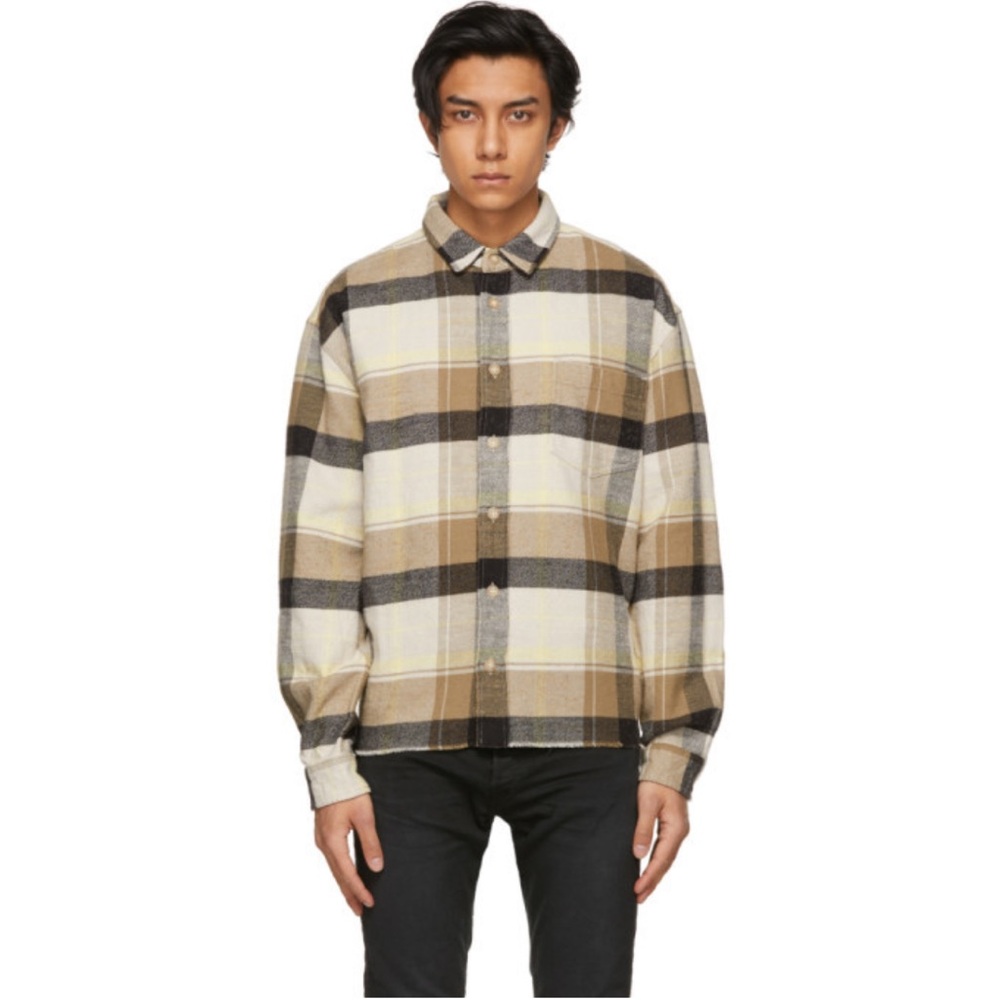 John Elliott Button Down Khaki Hemi Oversized Shirt